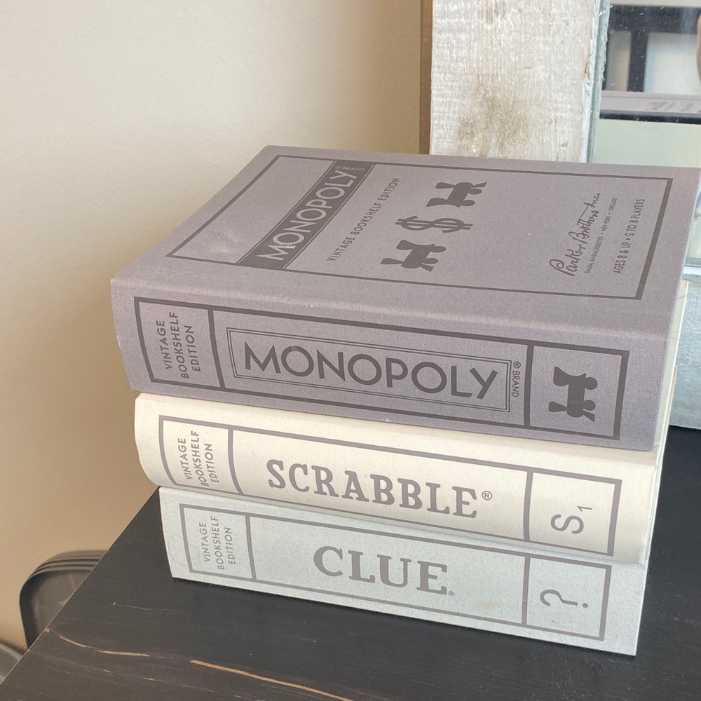 Monopoly, Scrabble & Clue Decorative Bookshelf game Set